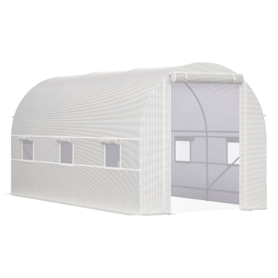 Outsunny 14.6' Walk-In Tunnel Greenhouse, Steel Frame, White
