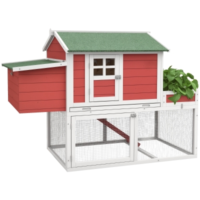 PawHut Wooden Chicken Coop with Run Area & Raised Garden Bed