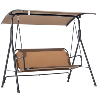 Outsunny 3-Person Outdoor Swing with Canopy, Steel Frame, Brown