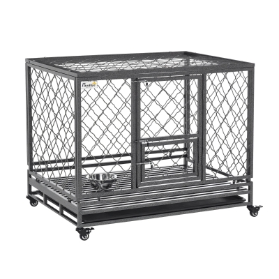 PawHut 42.5"L Heavy Duty Dog Crate with Lockable Wheels