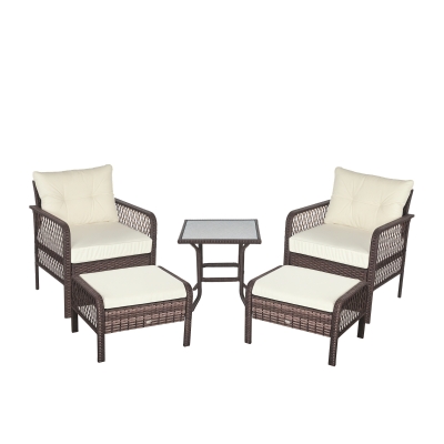 Outsunny 5-Piece Wicker Patio Furniture Set, Cream White