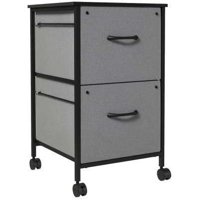 Vinsetto Vertical Filing Cabinet, Mobile File Cabinet with 2 Non-woven Fabric Drawers, Hanging Bars for Letter Size, Industrial Printer Stand for Home Office, Dark Grey
