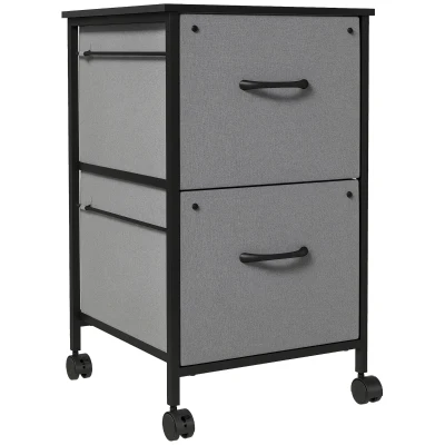 Vinsetto Vertical Filing Cabinet, Mobile File Cabinet with 2 Non-woven Fabric Drawers, Hanging Bars for Letter Size, Industrial Printer Stand for Home Office, Dark Grey
