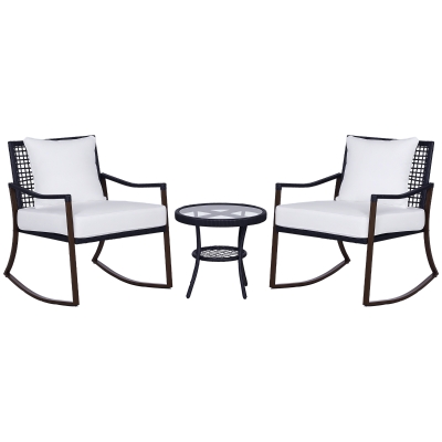 Outsunny 3-Piece Patio Rocking Bistro Set, Wicker, Cream White