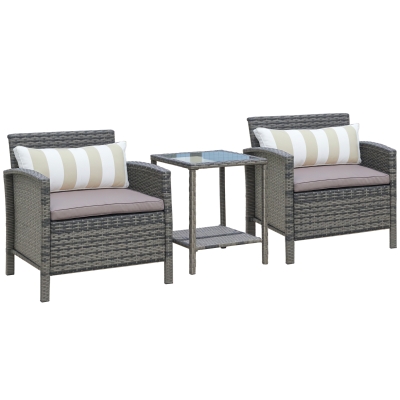 Outsunny 3-Piece Wicker Bistro Set, Rattan Patio Furniture