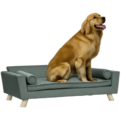 PawHut Dog Sofa Bed with Removable Pillows, Foam Pet Sofa Cat Sofa with Removable Washable Cushion, Water-resistant Fabric, for Medium and Large Dogs, Grey