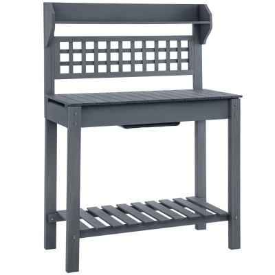 Outsunny Outdoor Potting Bench Table, Wooden Workstation, Gray