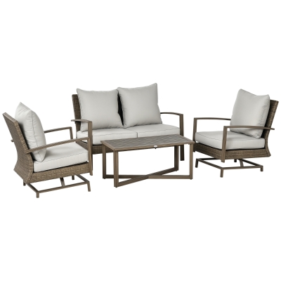 Outsunny 4-Piece Wicker Patio Set, Rocking Chairs & Loveseat, Gray