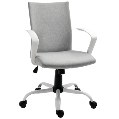 Vinsetto Linen Mid Back Office Chair With Tilt Function, Swivel Computer Chair, Light Grey