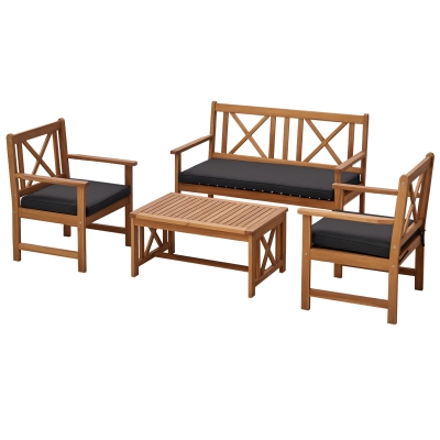 Outsunny 4-Piece Acacia Wood Patio Set with Cushions, Brown