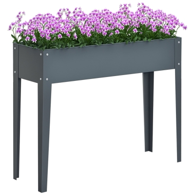 Outsunny Metal Raised Garden Bed, Elevated Planter Box, Gray