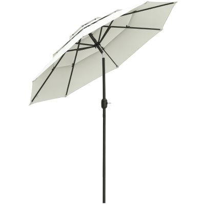 Outsunny 9FT Patio Umbrella, 3 Tiers, Crank, Beige