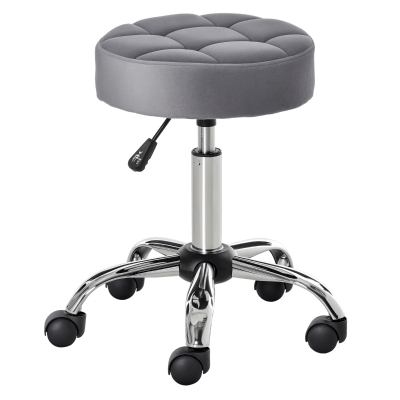 HOMCOM Round Rolling Stool, Height Adjustable, Swivel Seat, Gray