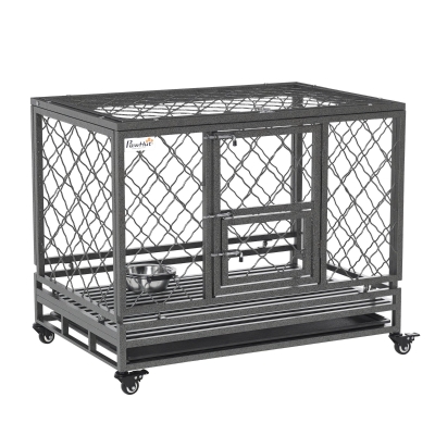 PawHut Heavy Duty Dog Crate, 36.5"L with Lockable Wheels