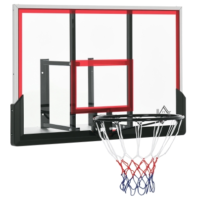 Soozier Wall Mounted Basketball Hoop with 43'' x 30'' Shatter Proof Backboard, for Indoor and Outdoor, Black