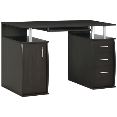 HOMCOM 47" Computer Desk, Dark Brown with Storage Drawers