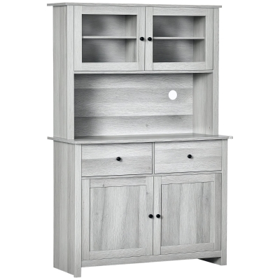 HOMCOM 63.5" Kitchen Buffet Cabinet with Hutch & Glass Doors, Grey