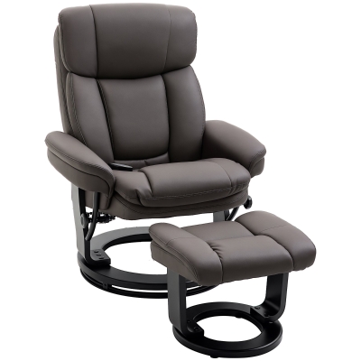HOMCOM PU Leather Swivel Massage Recliner Chair with Ottoman, Brown