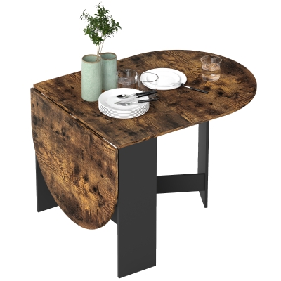 HOMCOM Oval Folding Dining Table, Space Saving Drop Leaf Kitchen Table for Dining Room, Living Room, Rustic Brown