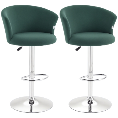 HOMCOM Set of 2 Velvet Swivel Bar Stools, Dark Green