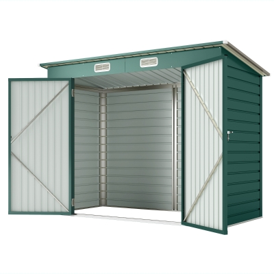 Outsunny 8 x 4FT Galvanized Garden Storage Shed, Metal Outdoor Shed with Double Doors and 2 Vents, Green