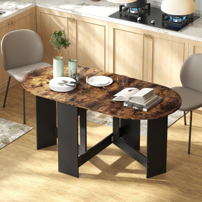 HOMCOM Oval Folding Dining Table, Space Saving Drop Leaf Kitchen Table for Dining Room, Living Room, Rustic Brown