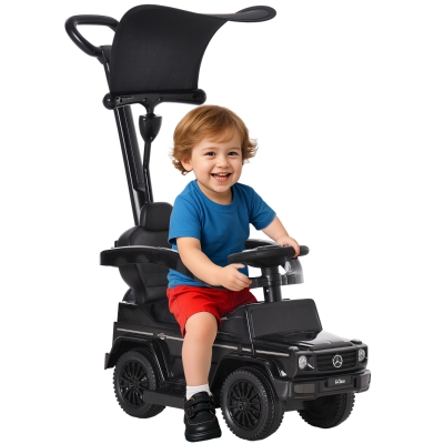 Aosom Mercedes-Benz G350 Licensed Push Car, 3-in-1 Toddler Sliding Car with Horn, Steering, Foot Rest, Seat Storage, Black