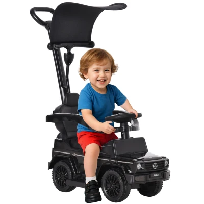 Aosom Mercedes-Benz G350 Licensed Push Car, 3-in-1 Toddler Sliding Car with Horn, Steering, Foot Rest, Seat Storage, Black