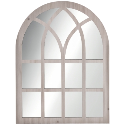 HOMCOM 41" Rustic Arch Window Wall Mirror for Living Room, Natural