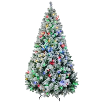HOMCOM 6' Snow Christmas Tree with LED Lights & Steel Base