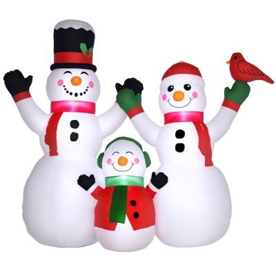 Outsunny 8ft Inflatable Christmas Snowman Family with A Red Bird, Blow-Up Outdoor LED Yard Display for Lawn Garden Party