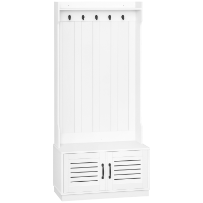 HOMCOM Modern Hall Tree Coat Rack with Shoe Bench & Storage, White