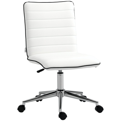 Vinsetto White PU Leather Armless Task Chair, Adjustable Height