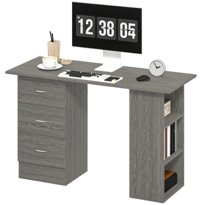 HOMCOM 47 Inches Home Office Desk with 3-Tier Storage Shelves, Computer Desk with Drawers, Study Writing Table, Grey