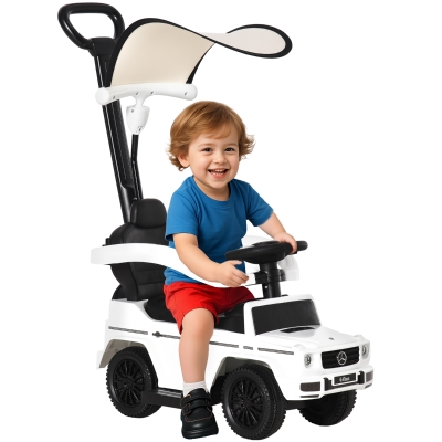 Aosom Mercedes-Benz G350 Licensed Push Car, 3-in-1 Toddler Sliding Car with Horn, Steering, Foot Rest, Seat Storage, White