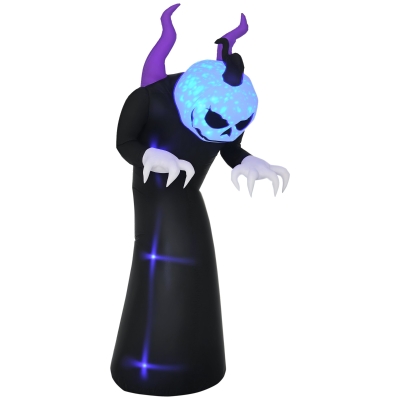 Outsunny 7ft Inflatable Halloween Ghost with Horns, Blow-Up Outdoor LED Yard Display with Flame Effect for Garden, Lawn, Yard, Party, Holiday
