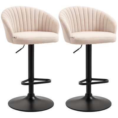 HOMCOM Modern Swivel Barstools, Upholstered Linen, Steel Frame, Beige