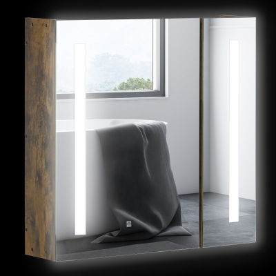 Kleankin 27.5" Lighted Medicine Cabinet, Wall Mounted, Dark Wood