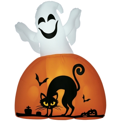 HOMCOM 5ft Halloween Inflatable Ghost with Pumpkin, LED Outdoor Decor