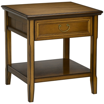HOMCOM Retro Side Table with Drawer & Shelf, Dark Coffee