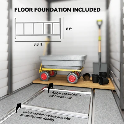 Outsunny 4.6' x 9' Outdoor Storage Shed, Lean to Metal Shed with Foundation Kit, Lockable Doors and Gloves for Patio, Lawn, Dark Gray(m-5)