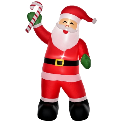 HOMCOM Inflatable Christmas Outdoor Lighted Yard Decoration, Santa Claus with Candy Cane, 8' Tall