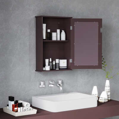 kleankin Bathroom Mirror Cabinet, Wall Mounted Medicine Cabinet with Door and Shelves, Dark Brown