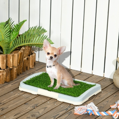 PawHut Puppy Training Pad, Indoor Portable Puppy Pad, with Artificial Grass, Grid, Panel, Tray, 18.3" x 13.4"