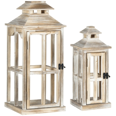 HOMCOM 2pc Rustic Wooden Lanterns for Indoor/Outdoor Décor, Natural