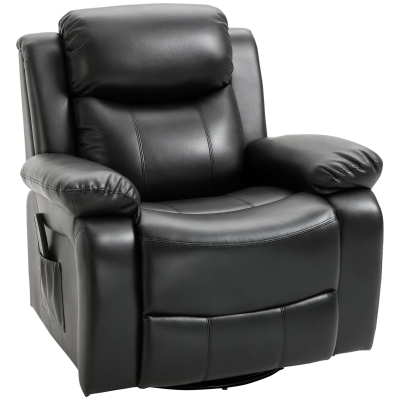 HOMCOM PU Leather Swivel Massage Recliner Chair with Footrest, Black