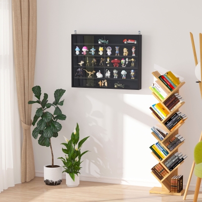 HOMCOM 5-Tier Display Cabinet, Shot Glass Display Case, Glass Curio Cabinet with 2 Glass Doors and 4 Adjustable Shelves, Black