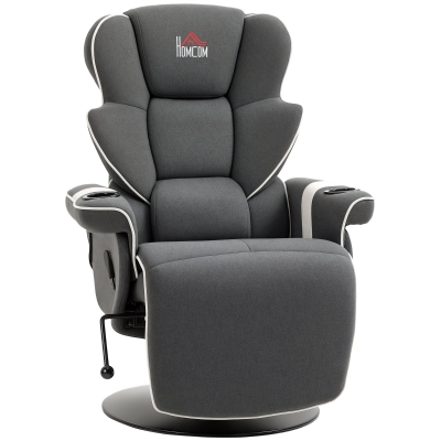HOMCOM Swivel Recliner Lounge Chair with Footrest & Cup Holders, Black
