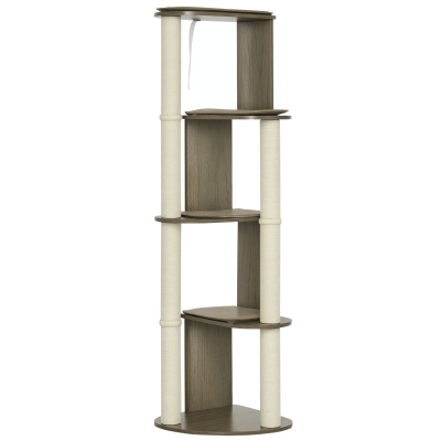 PawHut 65" Modern Cat Tree, Multilevel Scratching Tower, Cream White