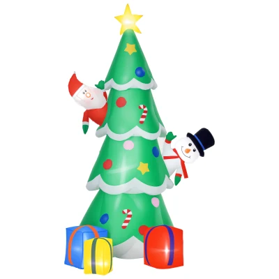 HOMCOM 7 Feet Tall Christmas Inflatable Tree, LED Lighted with Santa Claus, Snowman and Gift Box for Home Indoor Outdoor Garden Lawn Decoration Party Prop